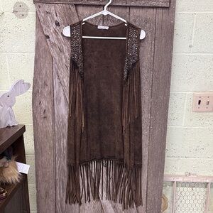 T Party Fashion Dark Brown Fringe Vest